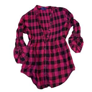 Miley Cyrus Max Azria Button Down Top Womens Large Plaid Pink Black Indie Emo